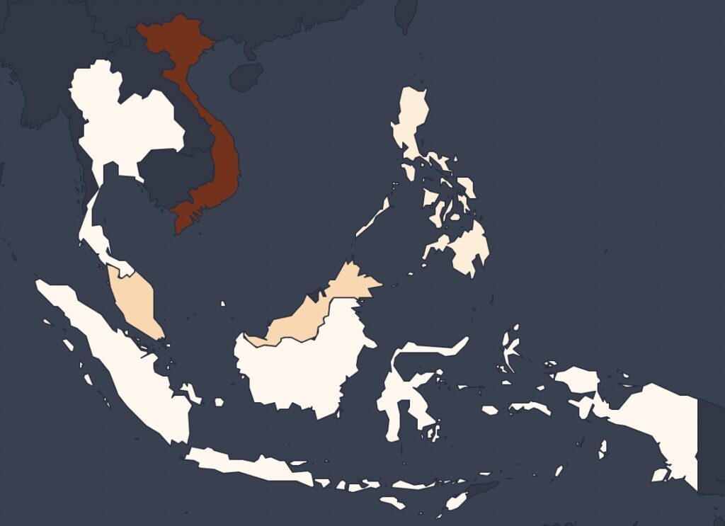 Map of The Ancestral (2021) viewership - a horror film originated from Vietnam; viewership across Netflix Southeast Asia. 